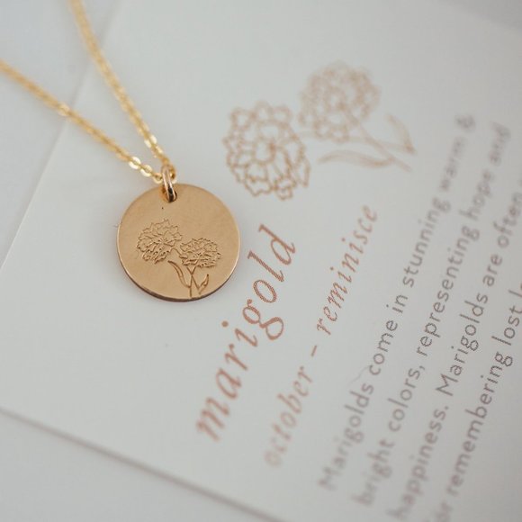 October Marigold Flower Cute Simple Charm Necklace - Picture 5 of 15